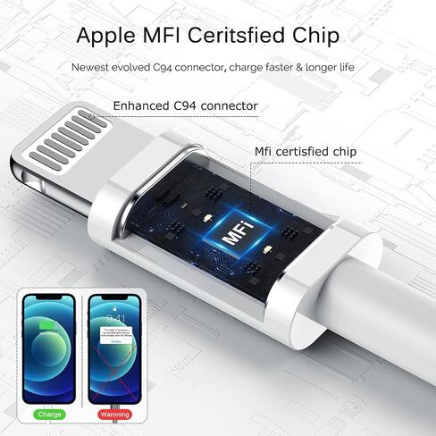 كابل Lightning لسلك شاحن iPhone [معتمد من MFi] 6 أقدام/6 أقدام/10 أقدام 3 قطع من شواحن Apple لكابل شحن iPhone سريع متوافق مع iPhone 14 13 13Pro 12 11 Max XS XR X SE iPad والمزيد in Kuwait