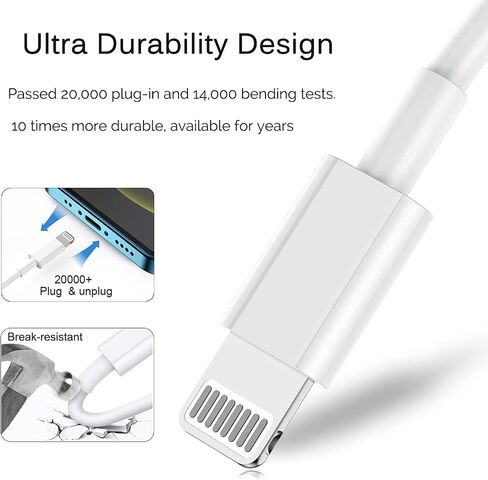 كابل Lightning لسلك شاحن iPhone [معتمد من MFi] 6 أقدام/6 أقدام/10 أقدام 3 قطع من شواحن Apple لكابل شحن iPhone سريع متوافق مع iPhone 14 13 13Pro 12 11 Max XS XR X SE iPad والمزيد in Kuwait