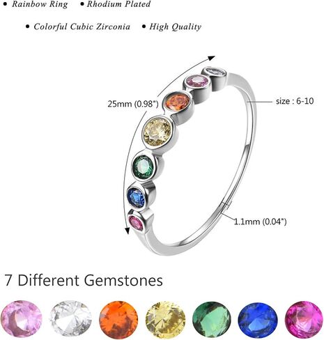 E 14K Gold Women Rings Rainbow Eternity Thumb Rings Band Wedding Rings Round AAA Cubic Zirconia CZ Rings Dainty Colorful Rings for Women in Kuwait