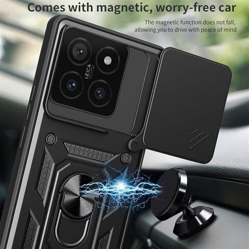 Ysnzaq Armor Case for Xiaomi 14T 5G, Military Grade Durable Shockproof Protective Phone Case with Kickstand & Slide Camera Lens Cover for Xiaomi 14T SJ Black in Saudi Arabia
