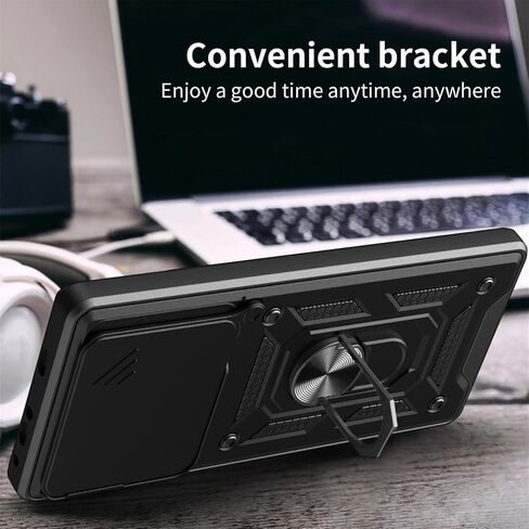 Ysnzaq Armor Case for Xiaomi 14T 5G, Military Grade Durable Shockproof Protective Phone Case with Kickstand & Slide Camera Lens Cover for Xiaomi 14T SJ Black in Saudi Arabia