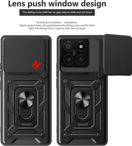 Ysnzaq Armor Case for Xiaomi 14T 5G, Military Grade Durable Shockproof Protective Phone Case with Kickstand & Slide Camera Lens Cover for Xiaomi 14T SJ Black in Saudi Arabia