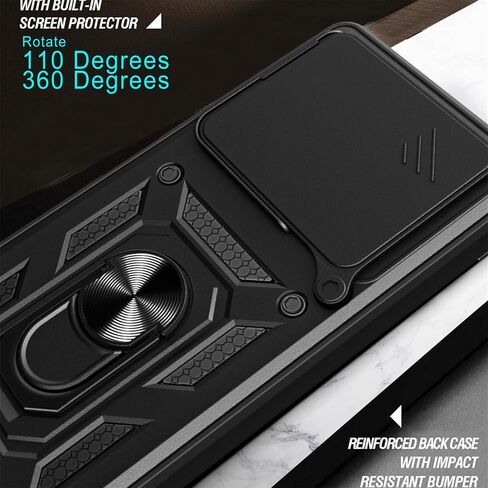Ysnzaq Armor Case for Xiaomi 14T 5G, Military Grade Durable Shockproof Protective Phone Case with Kickstand & Slide Camera Lens Cover for Xiaomi 14T SJ Black in Saudi Arabia