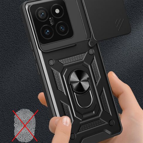 Ysnzaq Armor Case for Xiaomi 14T 5G, Military Grade Durable Shockproof Protective Phone Case with Kickstand & Slide Camera Lens Cover for Xiaomi 14T SJ Black in Saudi Arabia