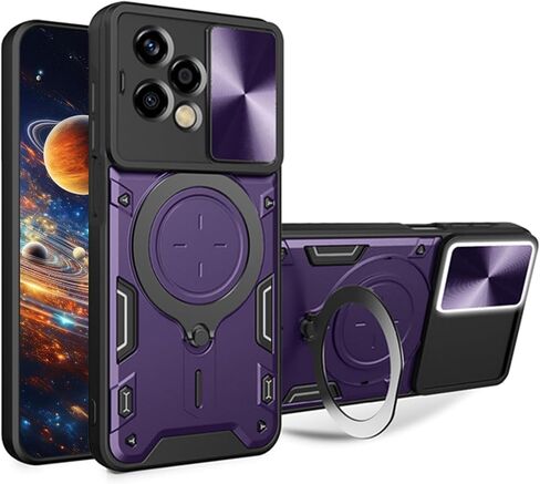 Ysnzaq Armor Case for Honor 200 Lite with Rotatable Kickstand, Military Grade Shockproof Protective Phone Case with Slide Camera Cover for Honor 200 Lite CQ Black in Kuwait