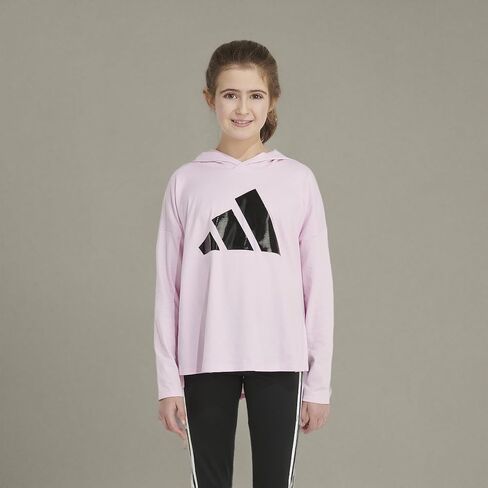 adidas Girl's Long Sleeve Heather Hood Curve Hem Tee (Big Kids) Charcoal Grey LG (14-16 Big Kids) in Kuwait
