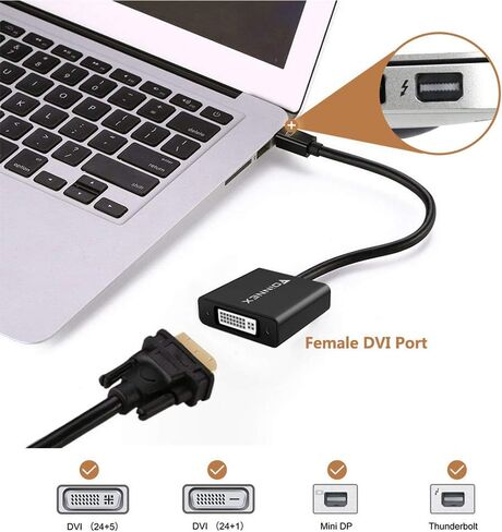 FOINNEX Mini DisplayPort to DVI Adapter, Mini DP to DVI-I Supports Dual Mode Display Conversion up to 4K, Compatible with Surface Dock, AMD Eyefinity Technology in Saudi Arabia
