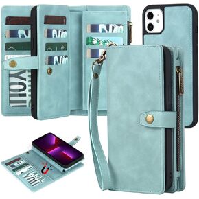 TwoHead for iPhone 11 Wallet case with Card Holder & Detachable Magnetic Phone case, PU Leather case Wallet for Women/Men,Black Wallet Phone Case