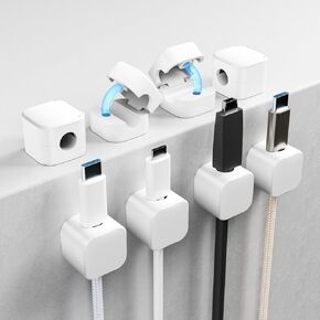 8 Pack Magnetic Phone Cord Holder for Nightstand, Cliffora Magnetic Cord Organizer for Desk, Phone USB Charging Cable Cord Holder, 1s Lock - Storage Adhesive - Leaves no Traces - White