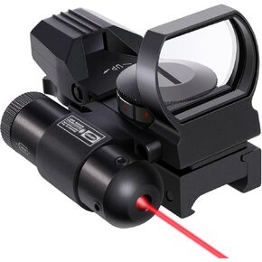 PINTY Reflex Sight with 4 Reticle Optics, Red Dot Sight with Laser, Red & Green Dot Sight Optics with 5 Brightness Levels for 20MM Picatinny Weaver Rails