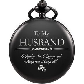 TREEWETO Pocket Watch for Him Men Husband | Engraved to My Husband Pocket Watch I Love You for Husband for Birthday Valentines Wedding