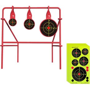 Hands Free Spinning Target Air Strike Pellet Shooting Target for Air Rifle or Rimfire, Durable Alloy Steel with 15-Pack Precision Bullseye Splatter Stickers
