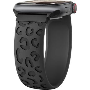 Silicone Solo Loop for Apple Watch Band 41mm 40mm 38mm 45mm 44mm 46mm 42mm Women/Men,Stretchy Engraved Sport Band Leopard Print Elastic Strap for iWatch Series 10 9 8 7 6 5 4 3 SE 2nd Ultra/2 49mm 45