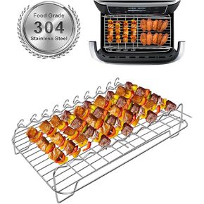 Air Fryer Basket for Ninja DZ071 Foodi 7-Qt MegaZone Airfryer, 304 Stainless Steel Baking Sheet Cooking Grate, Food Grade Ninja Air Fryer Accessories Rack with Skewers for Air Frying Roasting