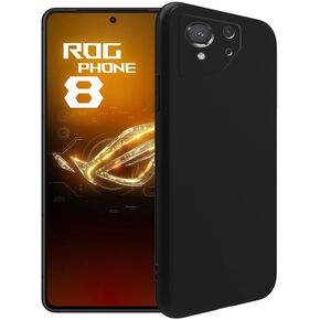 Case for Asus ROG Phone 8 + Glass Screen Protector Tempered Film - Transparent Silicone Soft Flexible Bumper Shockproof TPU Protective Cover Shell for Asus ROG Phone 8 (Black)