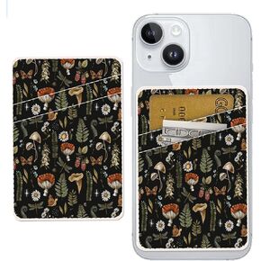 ADBOR Leather Phone Card Holder, Dual Pocket Phone Wallet Stick On, Cute Card Holder for Back of Phone Credit Card Holder for Phone Case, Suitable for Most Phones Boho Mushrooms