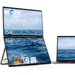 InnoView Dual Portable Monitor 15.6" Laptop Screen Extender, Mac/Windows 1080P FHD IPS Foldable Portable Dual Monitor, USB C HDMI Laptop Extender Monitor Dual Screen, 180°Rotation