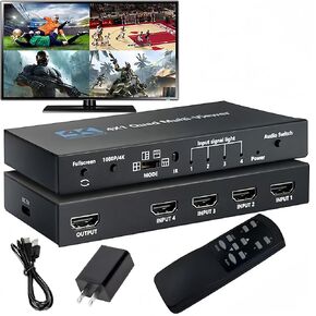 4K HDMI Multiviewer 4X1 with IR Remote SIGRAPID Screen Divider 4 HDMI in 1 Out Seamless Switch 1 4 Way Display Supports 4K@60Hz(YUV)/4K@30Hz(RGB)/1080P Full HD HDCP1.4 5 View Modes 1×1 2×2 1＋3 etc.