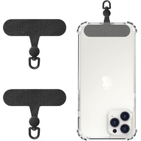 MoKo 2 Pack Phone Tether Tab, Rotatable 360° Phone Lanyard Patch, Polyester Phone Strap Replacement Part with Metal Frosted Ring, Universal Phone Strap Tabs for Most Full Coverage Phone Cases, Black