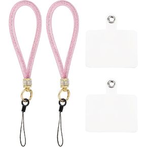 uxcell 2 Pcs Universal Phone Lanyard, Nylon Detachable Wrist Strap Glitters with Phone Patches Luxury String Bling Phone Strap for DIY Earbuds Keychain Coin Purse Wallet, White