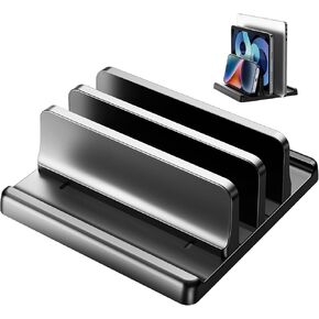 2-Slot Vertical Laptop Stand Holder,Adjustable ABS Plastic Desktop Notebook Dock,Vertical Laptop Stand Space-Saving for All MacBook/Surface/Samsung/HP/Dell/Chrome Book