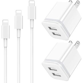 iPhone Charger Cable 3ft 6ft 10ft with Wall Plug, 5-Pack Long Charging Cord + Dual Port USB Block Cube Adapter Replacement for iPhone 11 XS/XS Max/XR/X 8/7/6/6S Plus SE/5S/5C, Pad, Pod