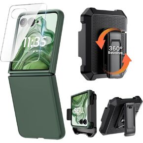 Caka for Motorola Razr 2024 Case with Clip, Moto Razr 2024 Case with Screen Protector [Not fit Razr Plus 2024], Slim Thin Flip Phone Cover and Belt Hip Holster Combo Accessories for Razr 50 - Black