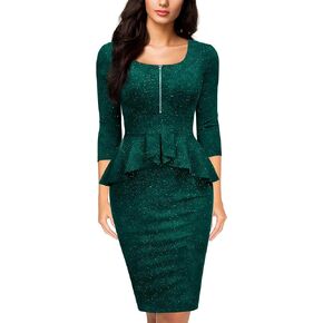 Miusol Women's Retro Square Neck Ruffle Style Slim Business Pencil Dress