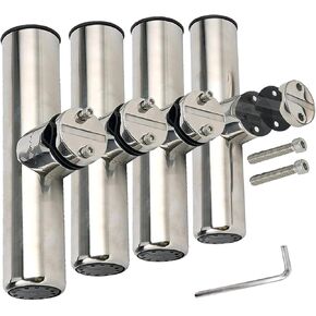 Amarine Made 4pcs Rod Holders, Stainless Clamp on Fishing Rod Holder with Rubber Padding for Rails 7/8" to 1"