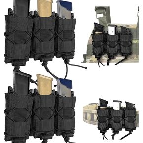2Pc Triple Molle Pistol Mag Pouch Hold Six Mags, Single Double Stack Universal Handgun Magazine Holster for 9mm/.40 Calibers 45acp Glock S&W M&P, or Springfield 1911