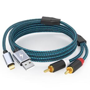 Lightning to RCA Adapter with USB Charging Cable to 2 Male RCA Audio Aux Stereo Cable for Select iPhone, iPad Models for Power Amplifier, Car, Home Theater, Speaker and More 10FT