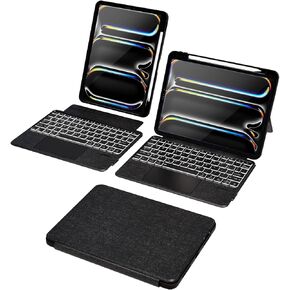 Doohoeek Keyboard Folio Compatible with New iPad Pro 11-inch (M4, 2024), iPad Pro 11 Keyboard Case with Any-Angle Kickstand, Detachable Bluetooth Keyboard with Trackpad & 7-Color Backlit