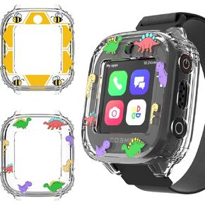 2 Pack Edge Protector Compatible with Cosmo JrTrack 3 & JrTrack 4 Kids Smartwatch, Soft TPU Material Cute Protective Case Cover Accessories for Kids Boys Girls(Dinosaur+Bee)
