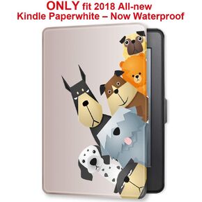 حافظة Young me martShell لعام 2018 لجهاز Kindle Paperwhite الجديد مع حزام يد - غطاء جلدي أنحف وأخف وزنًا للنوم/الاستيقاظ التلقائي لجهاز Kindle Paperwhite الجيل العاشر (عائلة الكلاب)