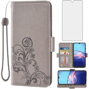 Compatible with Moto E 2020 Motorola E7 Wallet Case Tempered Glass Screen Protector Flip Wrist Strap Card Holder Cell Phone Cover for MotoE MotoE7 E 7 7E 7th Generation Gen XT2052DL XT2052-1 Rose Gold