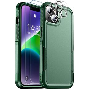 SPIDERCASE for iPhone 14 Case, [15 FT Military Grade Drop Protection][Non-Slip] [2+Tempered Glass Screen Protector][2+Tempered Camera Lens Protector] Heavy Duty Full-Body Shockproof Case,Grass Green
