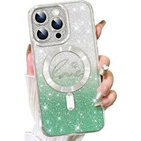 Fiyart Compatible with iPhone 14 Pro Max Case,Compatible with MagSafe Love Heart Plating Camera Protection Clear Phone Case, Magnetic Glitter for Women Girls Shockproof Back Bumper 6.7"-Gold