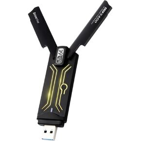USB WiFi 6E Adapter，AX5400Mbps Tri Band 2.4GHz/ 5GHz/6GHz Wireless Network Adapter for PC，USB 3.0，Supports Windows 10/11, Black, WD-AXE5400F