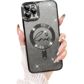 Fiyart Compatible with iPhone 14 Pro Max Case,Compatible with MagSafe Love Heart Plating Camera Protection Clear Phone Case, Magnetic Glitter for Women Girls Shockproof Back Bumper 6.7"-Gold in Saudi Arabia