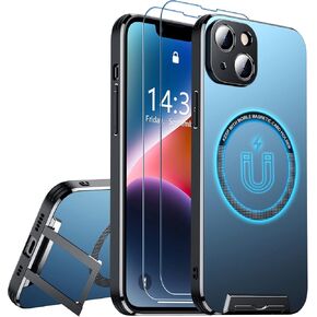 SPIDERCASE for iPhone 14 Case, [15 FT Military Grade Drop Protection] Built-in Stand & Camera Lens Protection [Support Magsafe] Magnetic Slim Scratch-Resistant Shockproof Case, Deep Blue