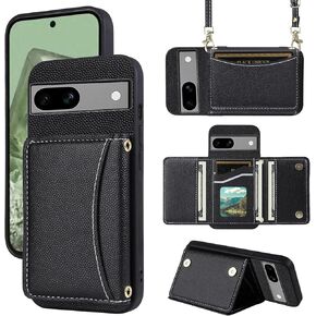 Phone Case for Google Pixel 6A 5G 2022 Wallet Cover with Crossbody Shoulder Strap and Leather Credit Card Holder Pocket Flip Purse Slim Stand Cell Accessories Pixel6A A6 Women Girls Pink