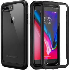 seacosmo Sim Full for iPhone 7 Plus Case/for iPhone 8 Plus Case, Shockproof Dustproof Rainproof Protective Case Cover with Built-in Screen Protector for iPhone 7 Plus/for iPhone 8 Plus, Black