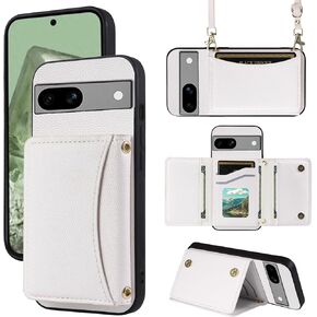 Phone Case for Google Pixel 6A 5G 2022 Wallet Cover with Crossbody Shoulder Strap and Leather Credit Card Holder Pocket Flip Purse Slim Stand Cell Accessories Pixel6A A6 Women Girls Pink
