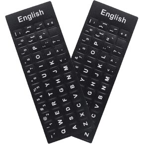 2 Pack English Keyboard Stickers, Black Background with White Lettering for Computer Laptop Notebook Desktop, Replacement Computer Keyboard Stickers (English)