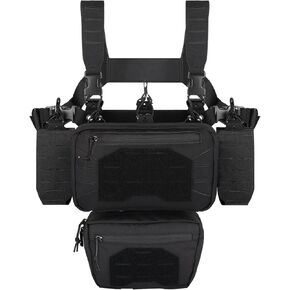 BOMTURN Chest Rig Tactical Chest Rig 1000D Molle Micro Chest Rigs Adjustable Detachable Modular Vest with Mag Pouch