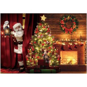 Allenjoy Christmas Photography Backdrop Santa Claus Winter Xmas Tree Fireplace Background Vintage Holiday Photobooth Portrait Party Banner Festival Photo Studio Mini Session Props Supplies 7x5ft