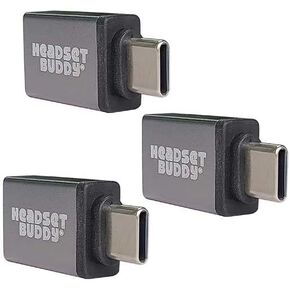 Headset Buddy USB-A to USB-C Adapter - USB Male to USB3 Female Adapter for Type C or Thunderbolt Devices - [Pack of 3]