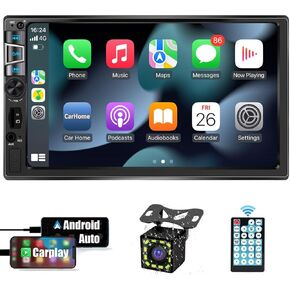 (Motorized) Single Din Car Stereo Compatible with Apple Carplay & Android Auto 7 Inch Flip Out Touchscreen Car Stereo with Bluetooth| Mirror Link| Backup Camera/USB/AUX Input/AM/FM/Subwoofer/DSP