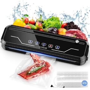 Vacuum Sealer, Food Vacuum Sealer Machine with Dry & Moist Modes, LED Indicator, Build-in Cutter, Compact Air Sealing System with 15 Vacuum Bags for Food Vacuum Sealing (Black)