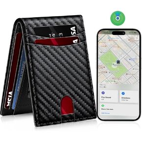 Smart Wallet For Men With Tracker Work For Apple Find My (Ios Only) App, Slim Mens Wallet Tracker Bifold Credit Card Holder With Gift Box. (Rechargeable Battery) (Carbon Black & Black, IOS)